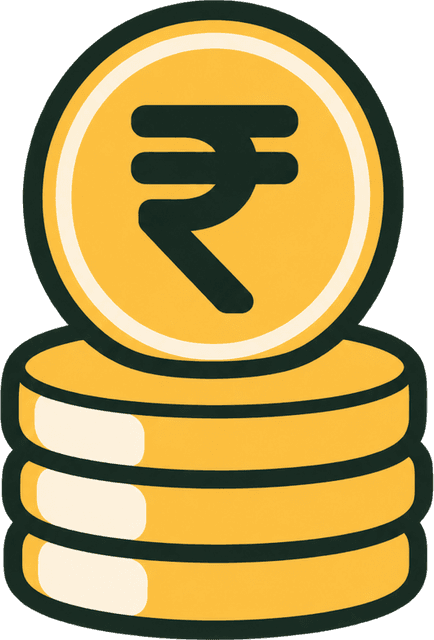 A stack of gold coins with a rupee coin standing on top